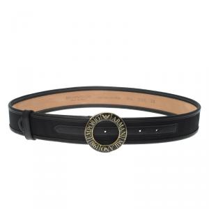 Emporio Armani Black Leather and Monogram Canvas Belt 95 CM