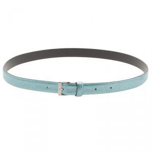 Pre Owned Emporio Armani Metallic Blue Skinny Belt 105 CM