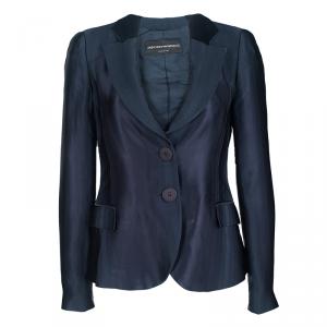 Pre Owned Emporio Armani Navy Blue Self Striped Two Button Blazer S
