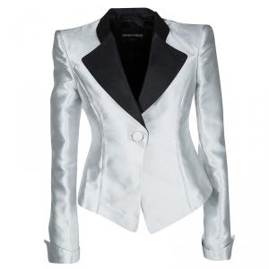 Pre Owned Emporio Armani SS'11 Silver Contrast Lapel Satin Blazer M