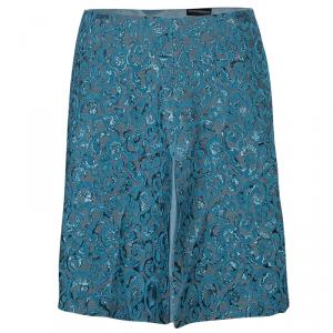 Pre Owned Emporio Armani Blue Metallic Jacquard Weave Skirt S