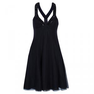 Pre Owned Emporio Armani Black Embellished Tulle Dress S