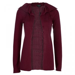 Pre Owned Emporio Armani Maroon Sequin Ruffle Collar Detail Long Sleeve Buttondown Cardigan M