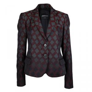 Pre Owned Emporio Armani Burgundy Textured Jacquard Blazer L