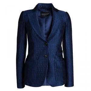 Pre Owned Emporio Armani Navy Blue Intracciato Effect Blazer S