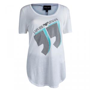 Pre Owned Emporio Armani White Studded Logo T-Shirt M