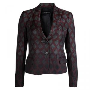 Pre Owned Emporio Armani Burgundy Textured Jacquard Blazer S