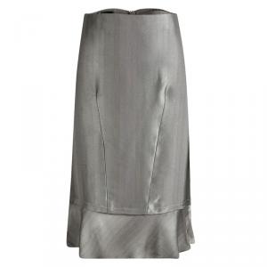 Pre Owned Emporio Armani Grey Satin Gradation Effect Ruffled Bottom Skirt L