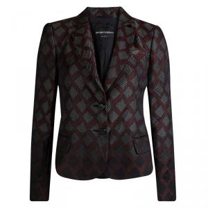 Pre Owned Emporio Armani Burgundy Textured Jacquard Blazer M