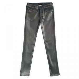 Pre Owned Emporio Armani Metallic Grey Denim Mila Jeggings S