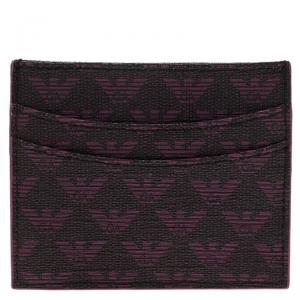Emporio Armani Purple Canvas Logo Print Card Holder