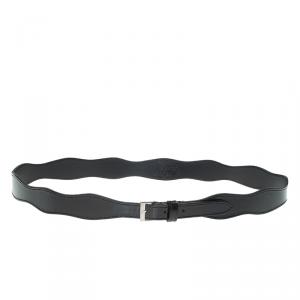 Pre Owned Emporio Armani Black Patent Wavy Belt 105 CM
