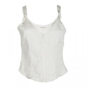 Pre Owned Emporio Armani Cream Linen Knotted Strap Detail Zip Front Crop Top S