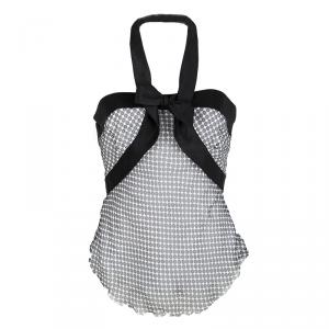 Pre Owned Emporio Armani Monochrome Dot Printed Silk Chiffon Halter Top M