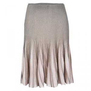 Pre Owned Emporio Armani Grey and Pink Pleated Skirt S