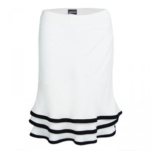 Pre Owned Emporio Armani White Layered Ruffle Bottom Skirt M