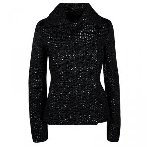 Pre Owned Emporio Armani Black Textured Dotted  Jacket M