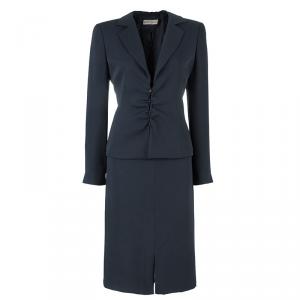 Pre Owned Emporio Armani Black Ruched Front Skirt Suit M