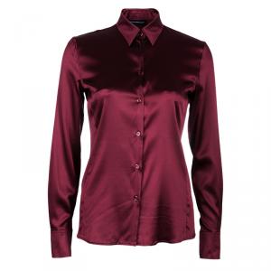 Pre Owned Emporio Armani Red Silk Blouse S