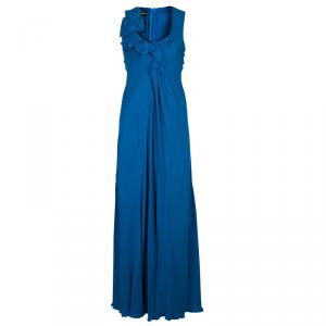 Pre Owned Emporio Armani Blue Chiffon Gown S