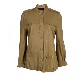 Pre Owned Emporio Armani Brown Perforated Leather Jacket L