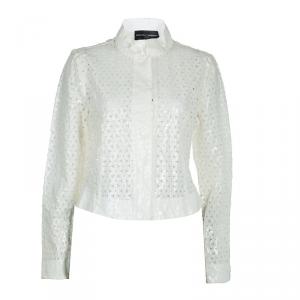 Pre Owned Emporio Armani White Laser Cut Jacket M