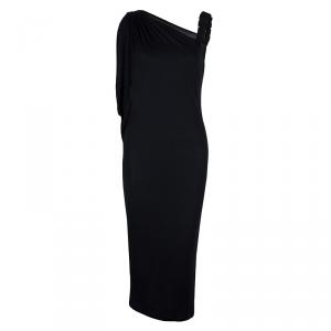 Pre Owned Emporio Armani Black Knit Asymmetric Dress M