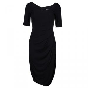 Pre Owned Emporio Armani Black Knit Ruched Dress M