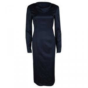 Pre Owned Emporio Armani Navy Blue Knit Long Sleeve Dress S