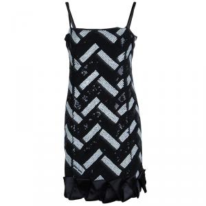 Pre Owned Emporio Armani Monochrome Sequin Embellished Sleeveless Dress S