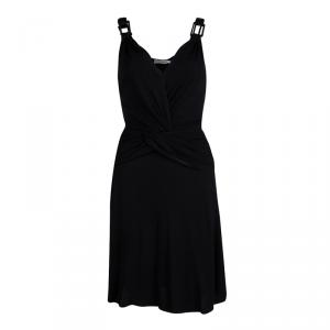 Pre Owned Emporio Armani Black Knit Buckle Strap Detail Gathered Dress M