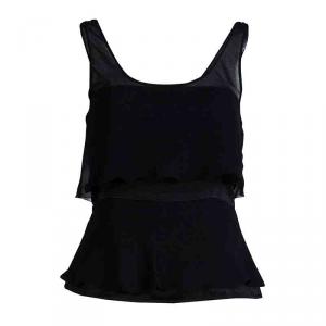 Pre Owned Emporio Armani Black Silk Overlay Detail Sleevless Top M