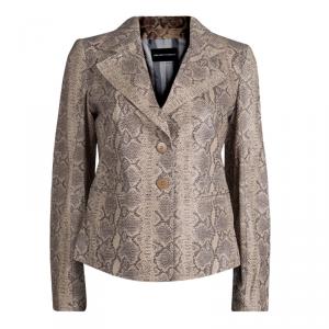 Pre Owned Emporio Armani Beige Snakeskin Textured Leather Blazer M