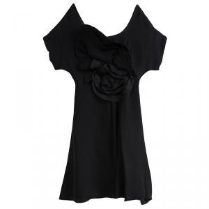 Pre Owned Emporio Armani Black Silk Rose Detail Dress S