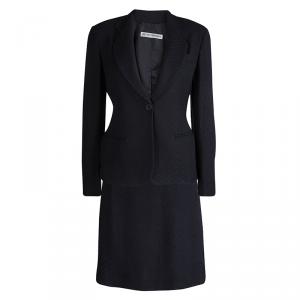 Pre Owned Emporio Armani Navy Blue Textured Chevron Pattern Skirt Suit S