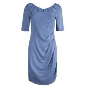 Pre Owned Emporio Armani Powder Blue Knit Short Sleeve Dress M