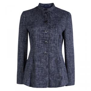 Pre Owned Emporio Armani Navy Blue Textured Mandarin Collar Jacket M