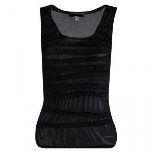 Pre Owned Emporio Armani Black Ruffle Detail Sleeveless Sheer Top S