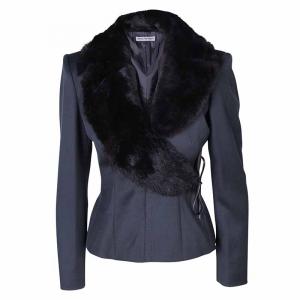Pre Owned Emporio Armani Dark Grey Fur Collar Jacket S