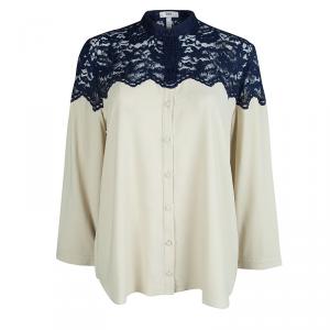 Erdem Beige Contrast Lace Detail Long Sleeve Buttondown Shirt L