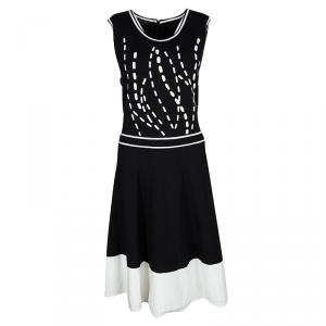 Escada Monochrome Knit Flared Sleeveless Dress L