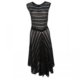 Escada Black Perforated Knit Sleeveless Asymmetric Bottom Dress XL