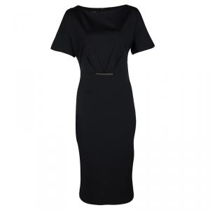  Escada Black Waist Plaque Detail Short Sleeve Dress M