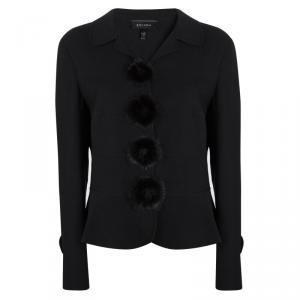 Escada Black Textured Wool Mink Trim Jacket M