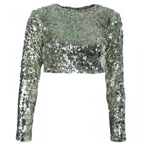 Essa Walla Gold Sequin Crop Top S