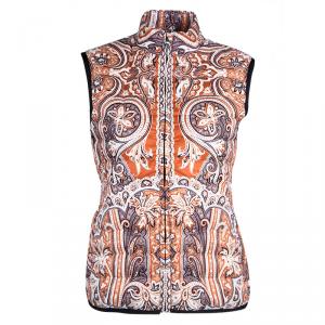 Pre Owned Etro Orange Paisley Printed Quilted Puffer Vest S