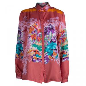 Etro Red Floral Printed Silk Long Sleeve Button Front Shirt L