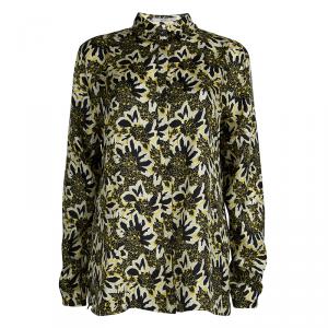 Etro Black and Yellow Floral Printed Silk Long Sleeve Button Front Shirt L