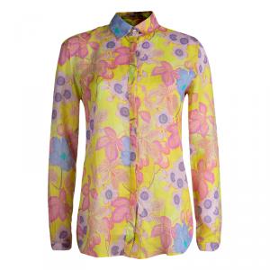 Pre Owned Etro Yellow Floral Printed Long Sleeve Button Front Shirt S