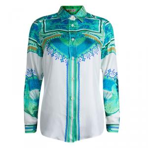 Pre Owned Etro White Printed Silk Long Sleeve Button Front Shirt M